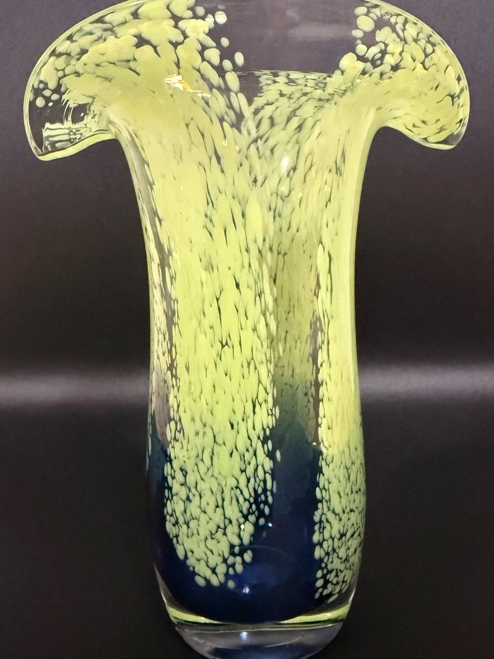 Vintage Art Glass Vase – Cobalt Blue & Lime Green Speckled Design
